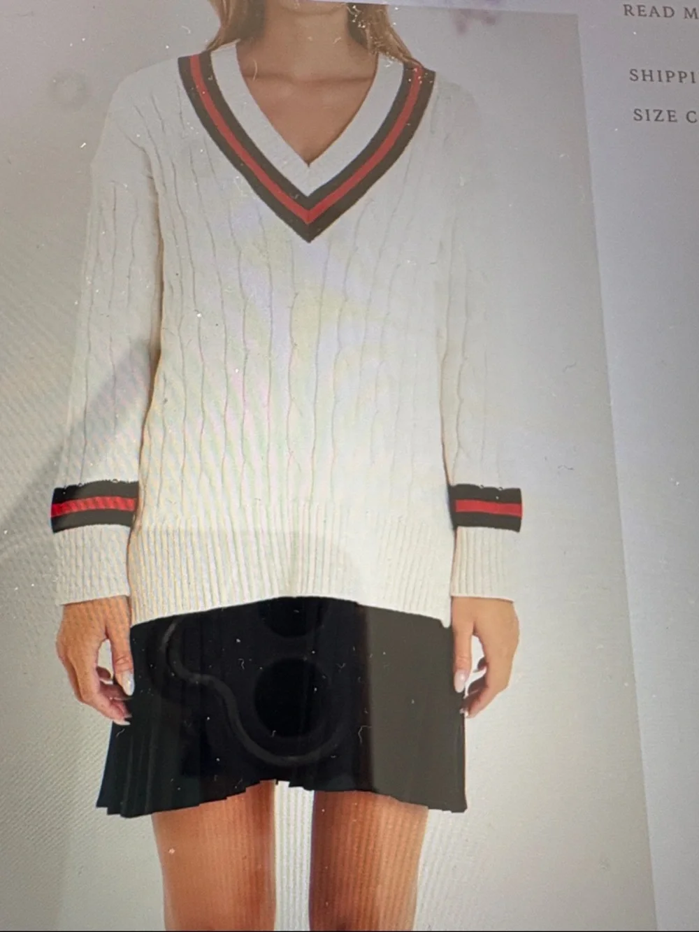 English Factory Cream Cable-Knit V-Neck Sweater Dress